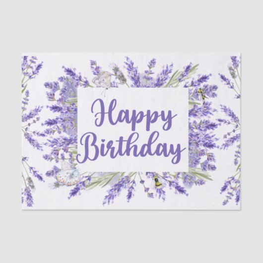 Happy Birthday Watercolor Lavender Blume Seidenpapier (Vorderseite)