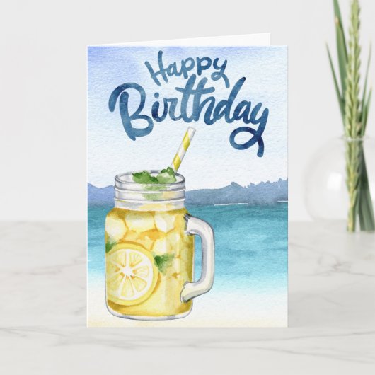 Happy Birthday Watercolor Lemonade Beach Karte (Vorderseite)