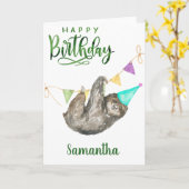Happy Birthday Watercolor Niedlich Sloth Karte (Gelbe Blume)