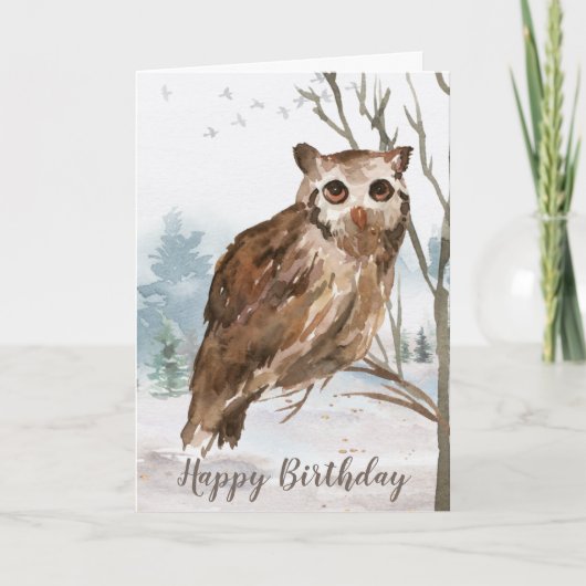 Happy Birthday Watercolor Owl Karte (Vorderseite)