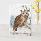 Happy Birthday Watercolor Owl Karte (Gelbe Blume)