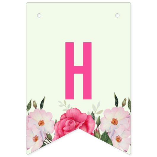 Happy Birthday Watercolor Pink Roses Wimpelkette (Zweite Fahne)