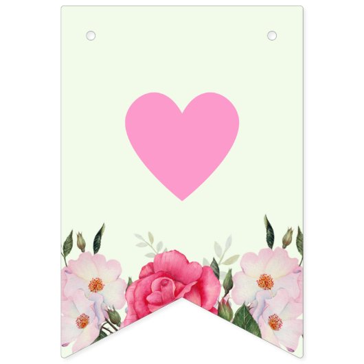 Happy Birthday Watercolor Pink Roses Wimpelkette (Erste Fahne)