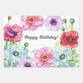 Happy Birthday Watercolor Poppy Blume Geschenkpapier Set (Vorderseite 3)