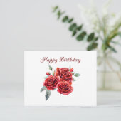 Happy Birthday Watercolor Red Roses Postkarte (Stehend Vorderseite)