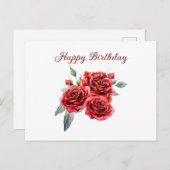Happy Birthday Watercolor Red Roses Postkarte (Vorne/Hinten)