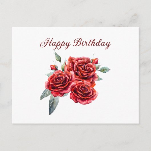 Happy Birthday Watercolor Red Roses Postkarte (Vorderseite)