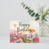 Happy Birthday Watercolor Sommer-Wildblumen Postkarte (Stehend Vorderseite)
