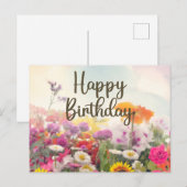Happy Birthday Watercolor Sommer-Wildblumen Postkarte (Vorne/Hinten)