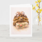 Happy Birthday Watercolor Sulcata turtle present Karte (Gelbe Blume)