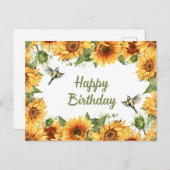 Happy Birthday Watercolor Sunflowers & Birds  Postkarte (Vorne/Hinten)