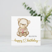 Happy Birthday Watercolor Teddy Bear Card Karte (Stehend Vorderseite)