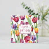 Happy Birthday Watercolor Tulip Blume Karte (Stehend Vorderseite)