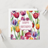 Happy Birthday Watercolor Tulip Blume Karte (Vorderseite/Rückseite Beispiel)
