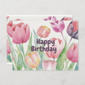 Happy Birthday Watercolor Tulips Abstrakt Postkarte (Vorne/Hinten)