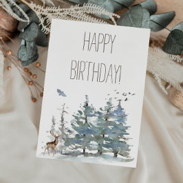 Happy Birthday Watercolor Wald Forest Karte