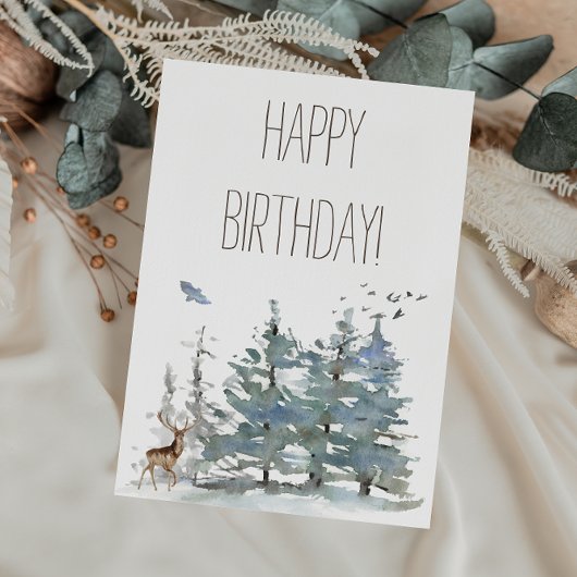 Happy Birthday Watercolor Wald Forest Karte
