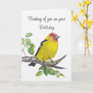 Happy Birthday Watercolor Western Tanager Bird Karte