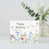Happy Birthday Watercolor Wildblume Meadow Postkarte (Stehend Vorderseite)