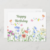 Happy Birthday Watercolor Wildblume Meadow Postkarte (Vorne/Hinten)