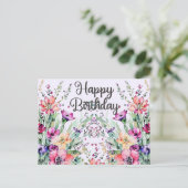 Happy Birthday Watercolor Wildblumen Field Postkarte (Stehend Vorderseite)