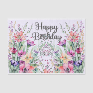 Happy Birthday Watercolor Wildblumen Field Seidenpapier