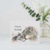 Happy Birthday Watercolor Wolf & Cub Animals Inviv Einladung (Stehend Vorderseite)