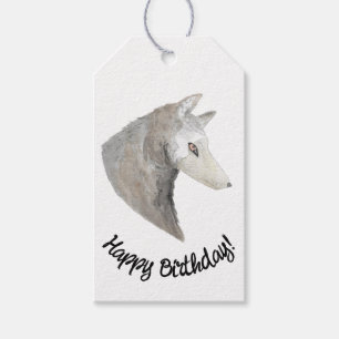 Happy Birthday Watercolor Wolf Geschenkanhänger