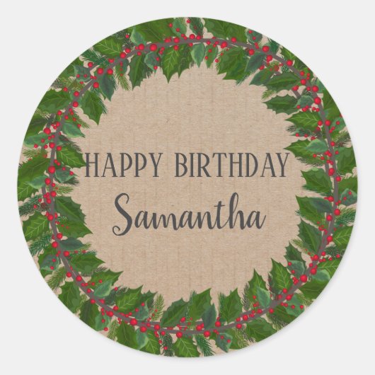 Happy Birthday Weihnachten Blumengarten Kunsthandw Runder Aufkleber (Vorderseite)