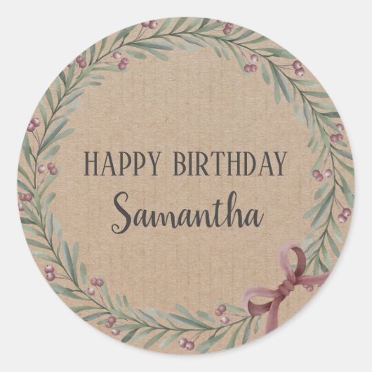 Happy Birthday Weihnachten Floral Wreath Craft Cla Runder Aufkleber (Vorderseite)