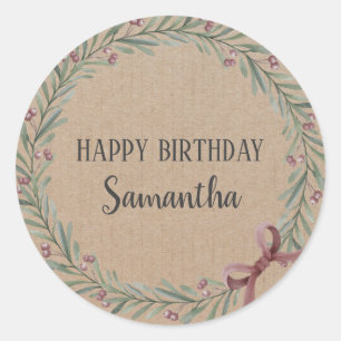Happy Birthday Weihnachten Floral Wreath Craft Cla Runder Aufkleber