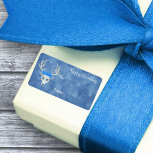 Happy Birthday Weiße Hirsche Kopf tragen Rose Blau Adressaufkleber