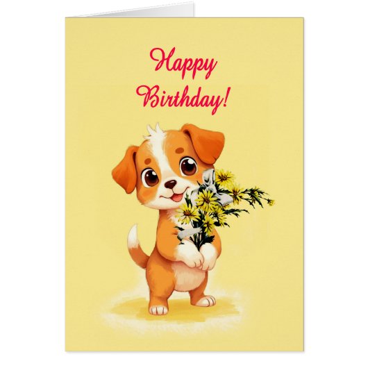 Happy Birthday Welpe und Blume (Vorne)