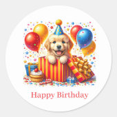 Happy Birthday Welpen Aufkleber (Vorderseite)