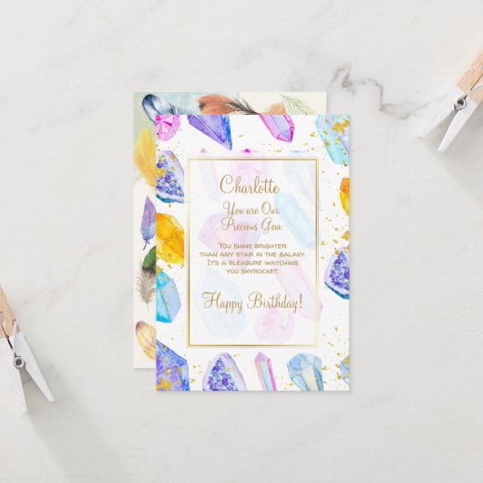 Happy Birthday wertvoll Gem Crystals Karte (Vorderseite/Rückseite Beispiel)