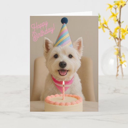 Happy Birthday Westie Birthday Card Karte (Gelbe Blume)