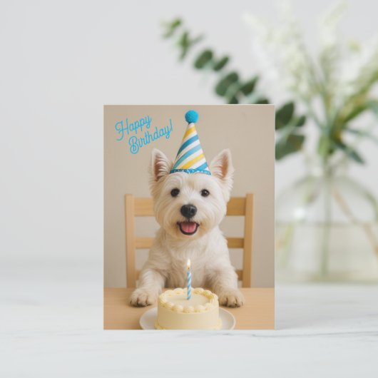 Happy Birthday Westie Birthday Card Postkarte (Stehend Vorderseite)
