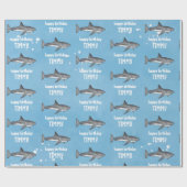 Happy Birthday Whimsical Blue Ocean Haie Spaß Geschenkpapier (Flach)