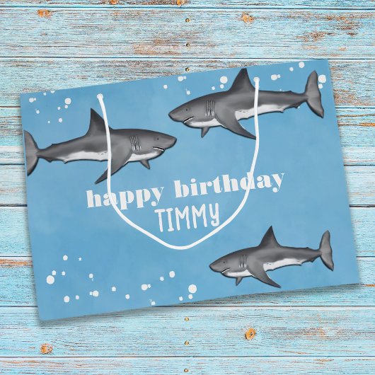 Happy Birthday Whimsical Blue Ocean Haie Spaß Große Geschenktüte