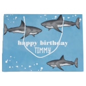 Happy Birthday Whimsical Blue Ocean Haie Spaß Große Geschenktüte (Vorderseite)