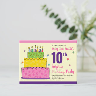 Happy Birthday Whimsical Cake Candle Einladungspostkarte
