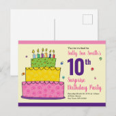 Happy Birthday Whimsical Cake Candle Einladungspostkarte (Vorne/Hinten)