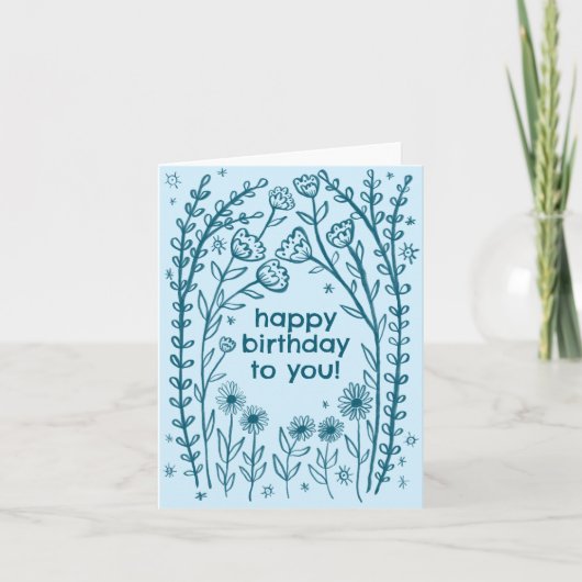 Happy Birthday Whimsical Floral Sketch Doodle Karte (Vorderseite)