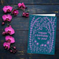 Happy Birthday Whimsical Floral Sketch Doodle
