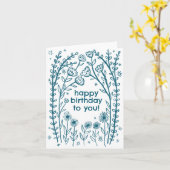 Happy Birthday Whimsical Floral Sketch Doodle Karte (Gelbe Blume)