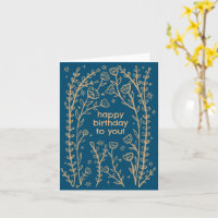 Happy Birthday Whimsical Floral Sketch Doodle Nied