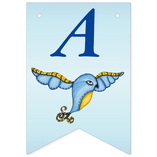 Happy Birthday Whimsical Flying Hübsch Bluebird Wimpelkette (Zweite Fahne)