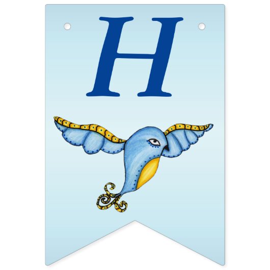 Happy Birthday Whimsical Flying Hübsch Bluebird Wimpelkette (Erste Fahne)
