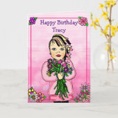 Happy Birthday Whimsical Girl mit Blume Karte (Gelbe Blume)