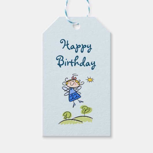 Happy Birthday Whimsical Happy Flying Angel Fairy Geschenkanhänger (Vorderseite)